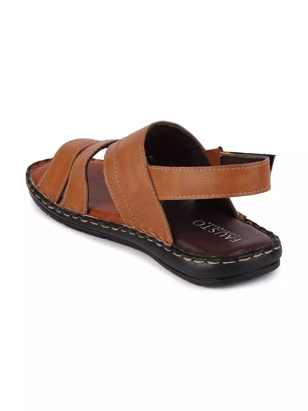 Men Tan Casual Hook & Loop Sandals