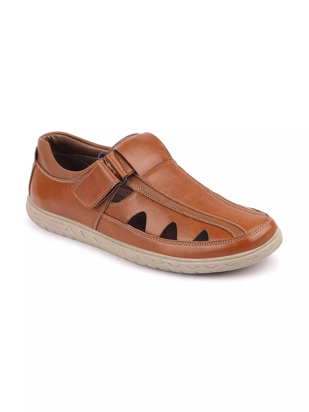 Men Tan Casual Hook & Loop Sandals