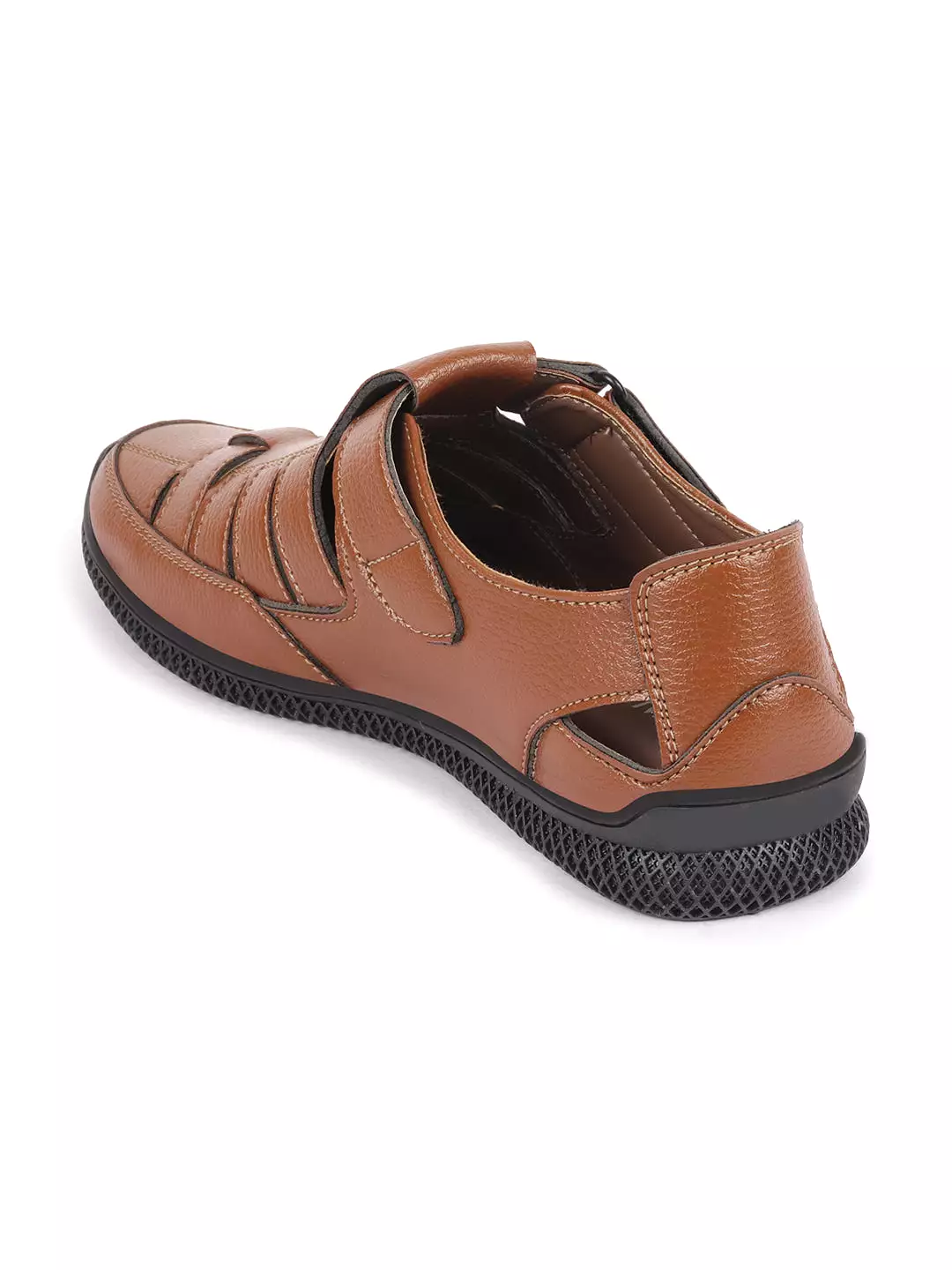 Men Tan Casual Hook & Loop Sandals