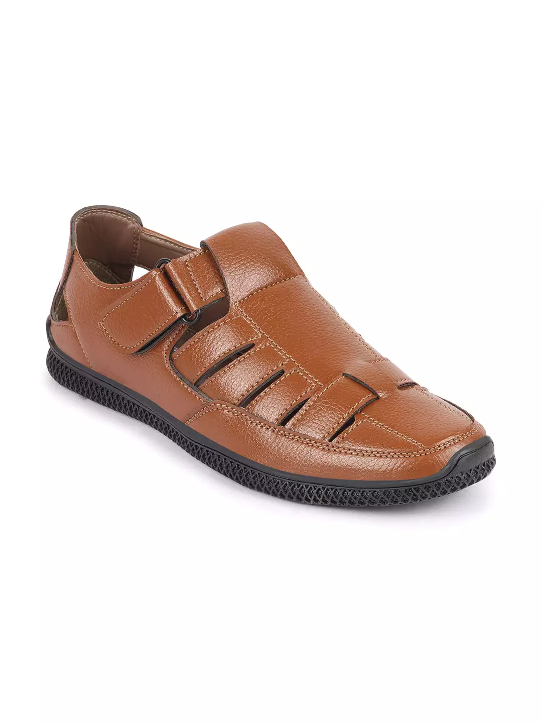 Men Tan Casual Hook & Loop Sandals