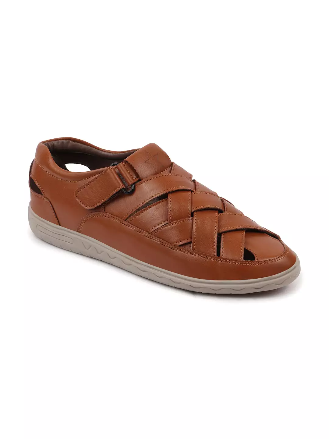 Men Tan Criss Cross Strap Shoe Style Sandals