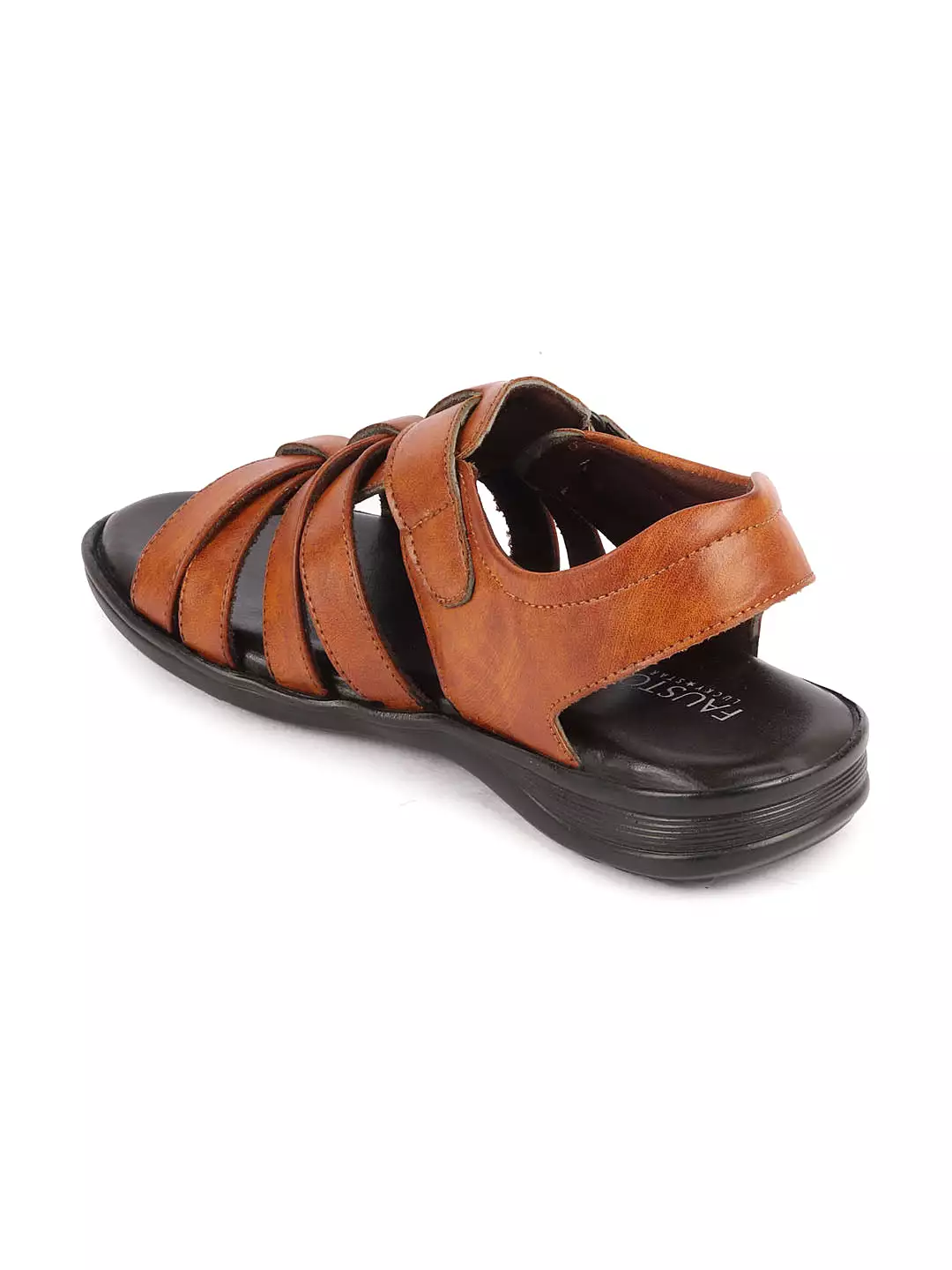 Men Tan Multi Cross Strap Broad Feet Open Toe Casual Dress Sandals