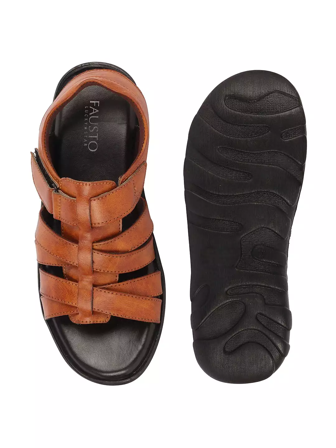 Men Tan Multi Cross Strap Broad Feet Open Toe Casual Dress Sandals