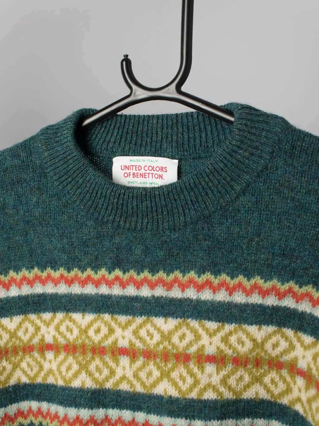 Mens 90s vintage Shetland wool United Colours of Benetton jumper Made in Italy – Medium to Large