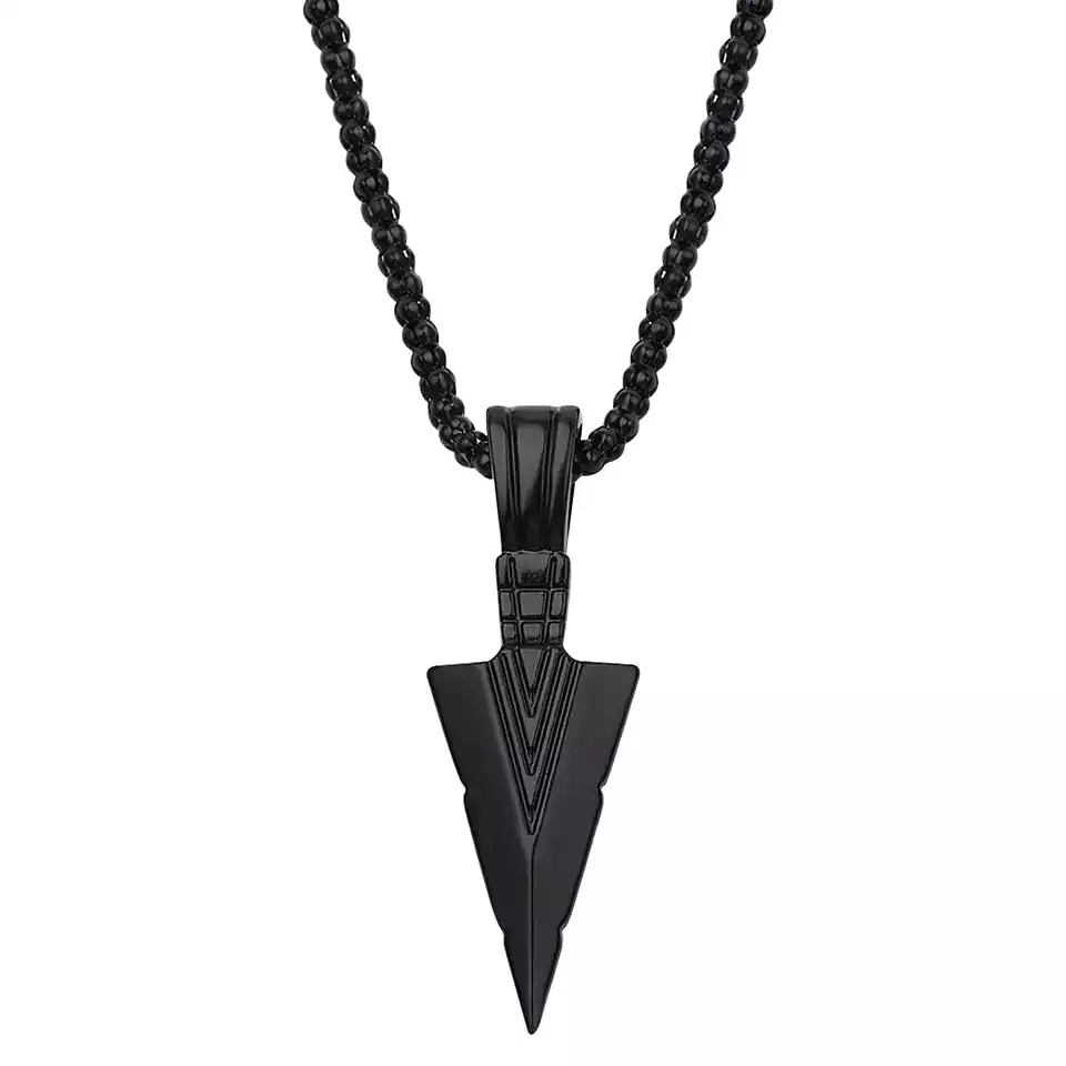 Men's Long Necklace Metale Triangle Shape Black Arrow Necklace Pendant Jewelry Chain For Men Hip Hop Party