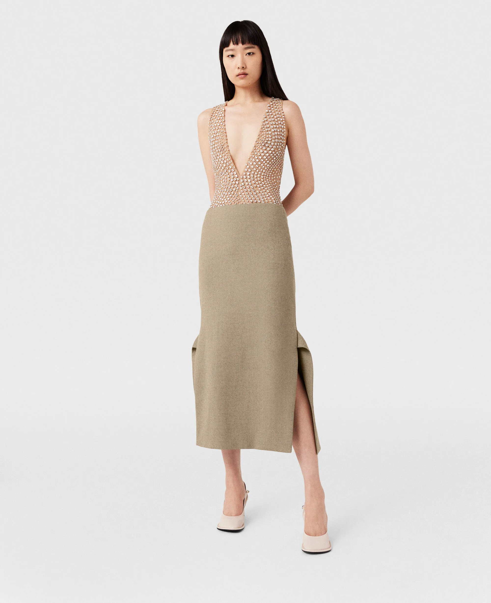 Mid-Rise Wool Midi Skirt