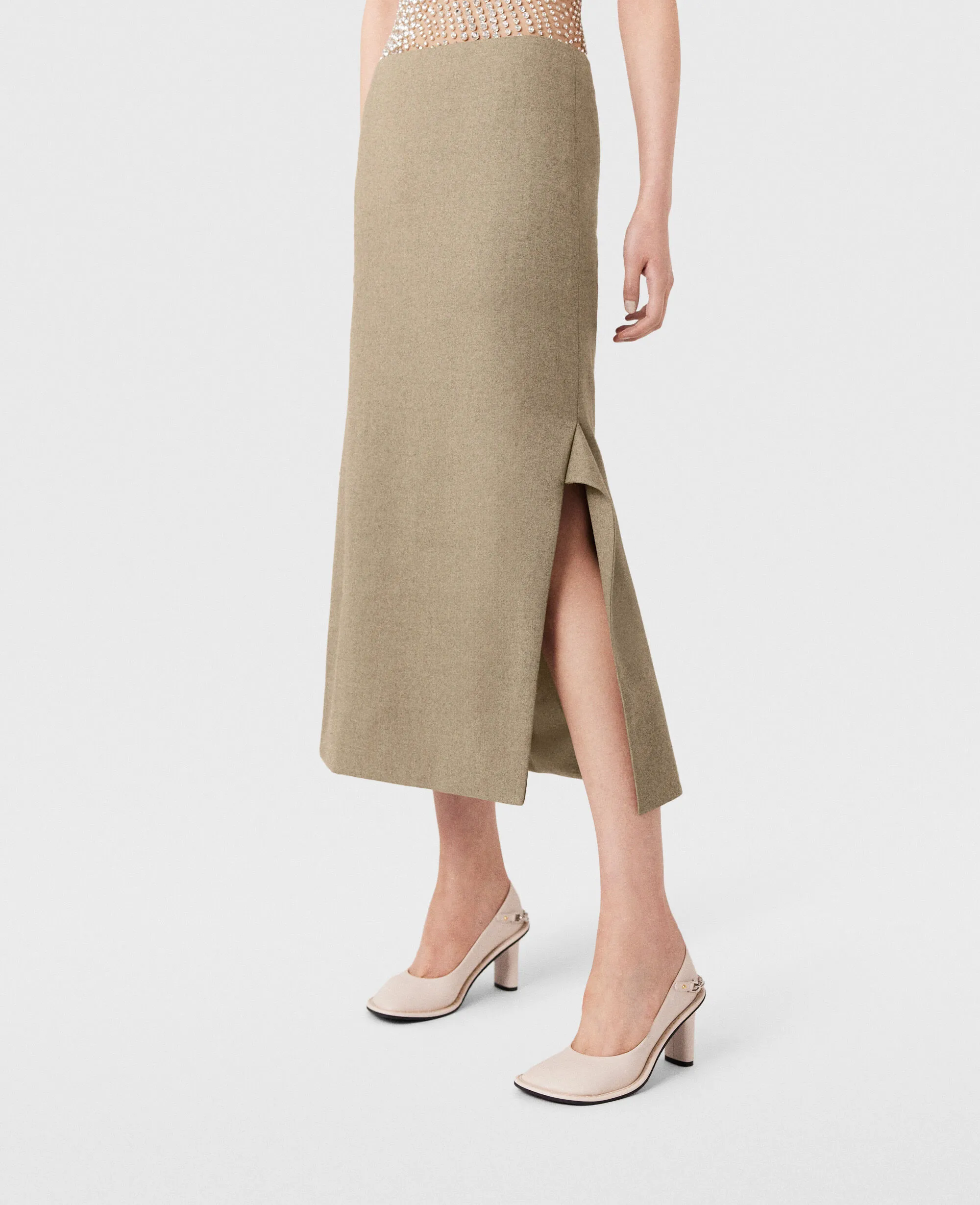 Mid-Rise Wool Midi Skirt