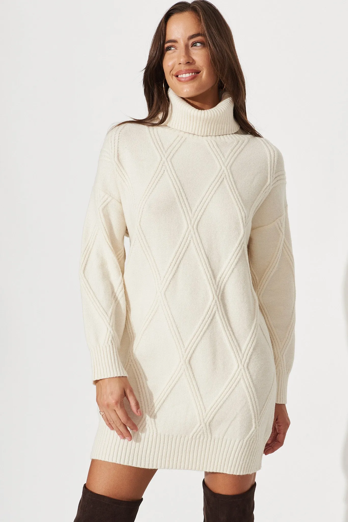 Millow Knit Dress In Beige Wool Blend