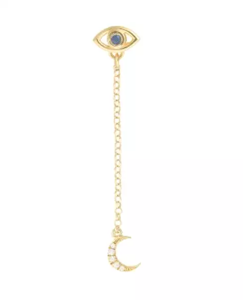 Mini Eye Stud With Moon Charm, Gold/Blue (single)