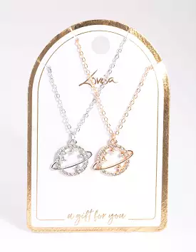 Mixed Metal Diamante Saturn Necklace Pack