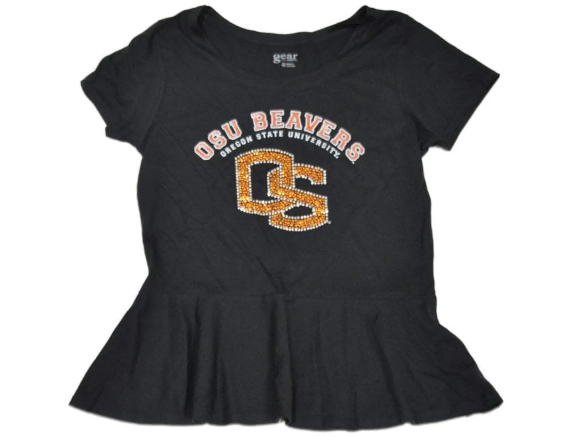 Oregon State Beavers Gear for Sports Women Black Peplum Bling T-Shirt (M)