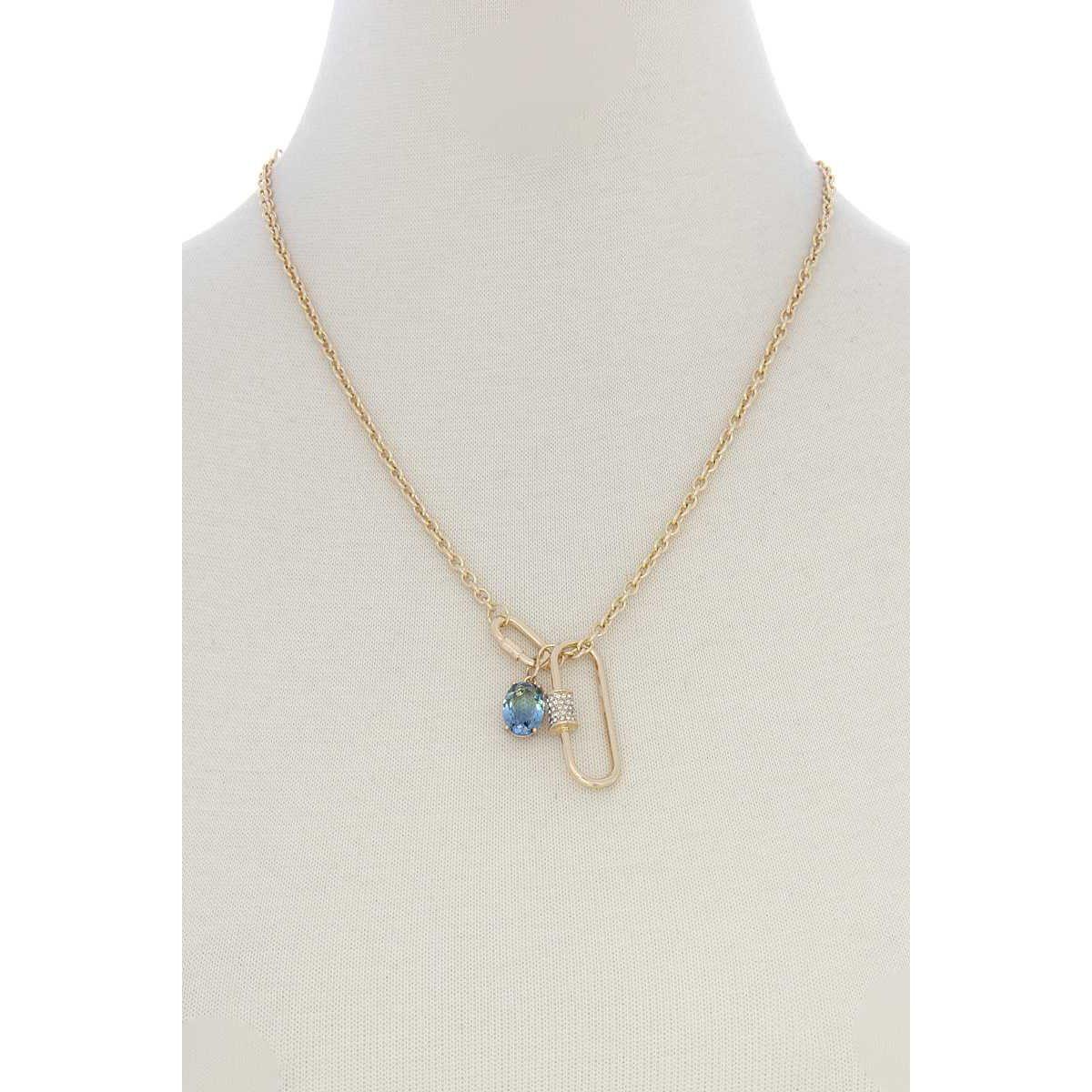 Oval Shape Rhinestone Charm Necklace