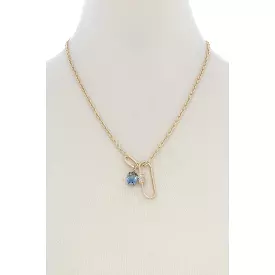 Oval Shape Rhinestone Charm Necklace