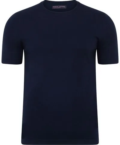 Paul James Knitwear Blue Mens Superfine Merino Wool Ilario Knitted T-Shirt