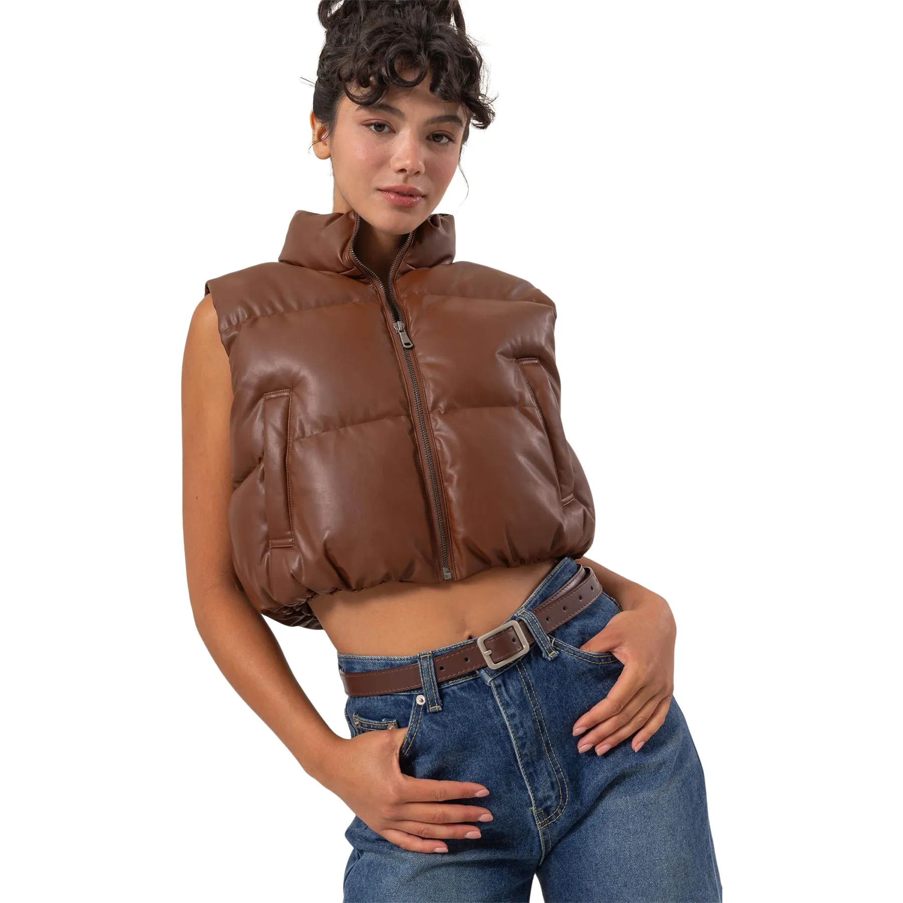 Pleather Puffer Vest