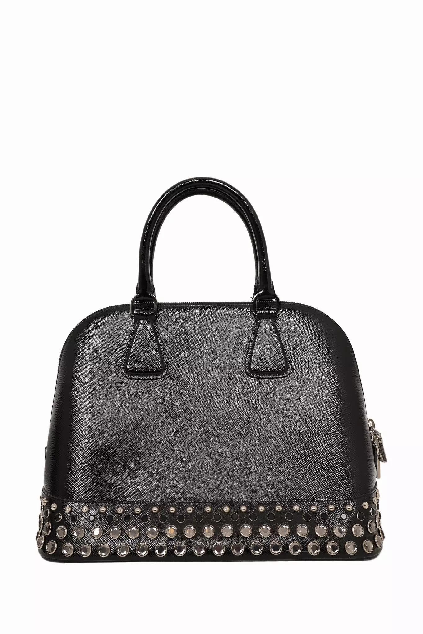 Prada Black Leather Crystal Embellished Spazzolato Top Handle Bag