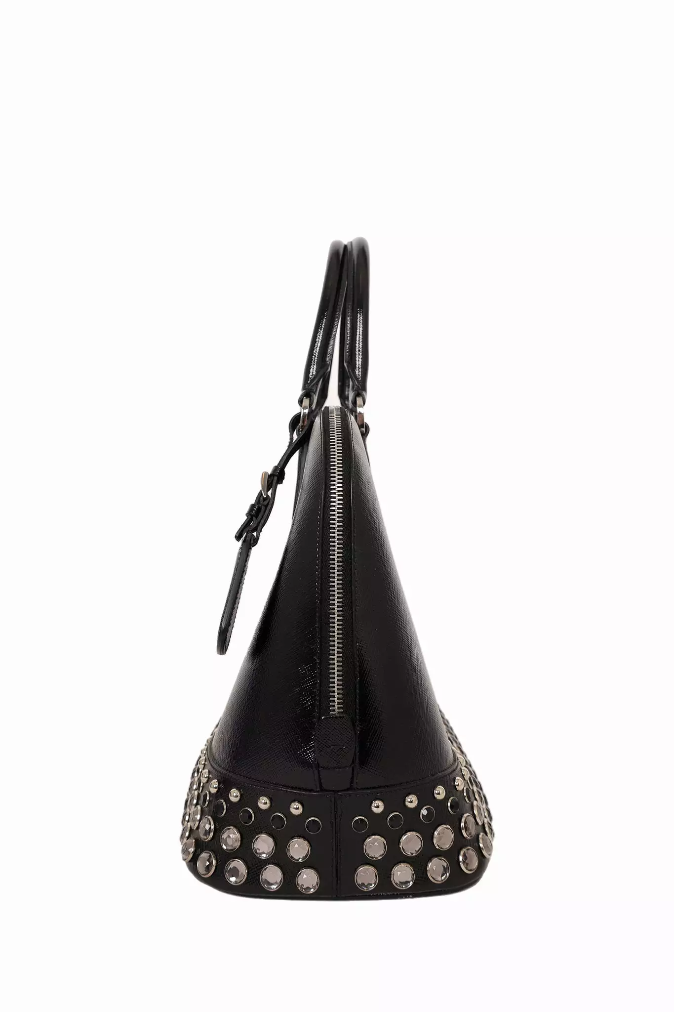 Prada Black Leather Crystal Embellished Spazzolato Top Handle Bag