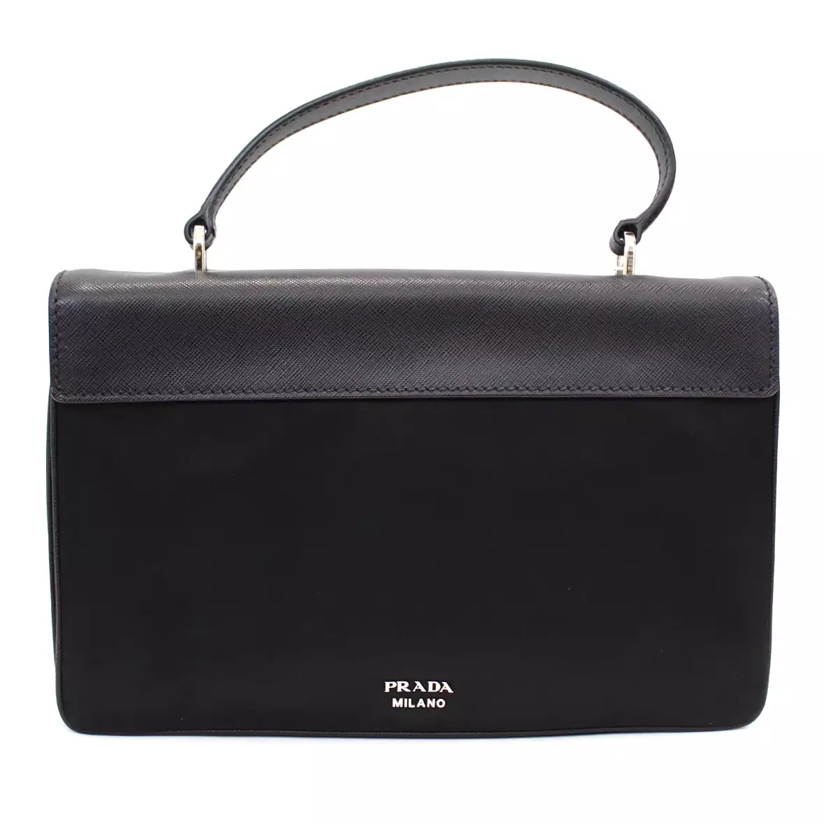 Prada Black Saffiano Leather & Nylon Multi-Compartment Top-Handle Bag