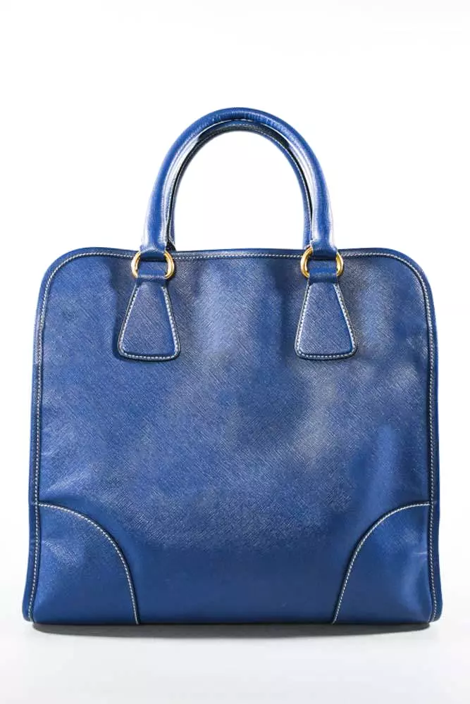 Prada Blue Leather Lucido Tote Top Handle Bag w/ Strap