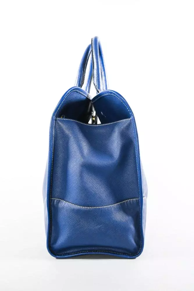 Prada Blue Leather Lucido Tote Top Handle Bag w/ Strap