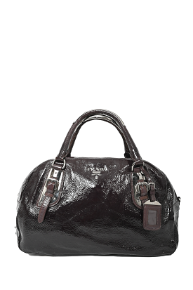 Prada Brown Crinkled Patent Leather Top Handle Bag