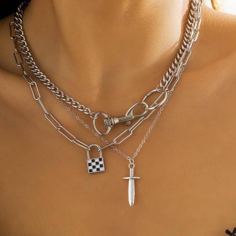 Punk Checkerboard Pendant Necklaces