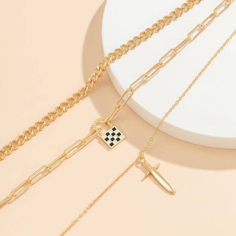 Punk Checkerboard Pendant Necklaces