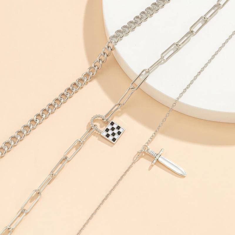 Punk Checkerboard Pendant Necklaces