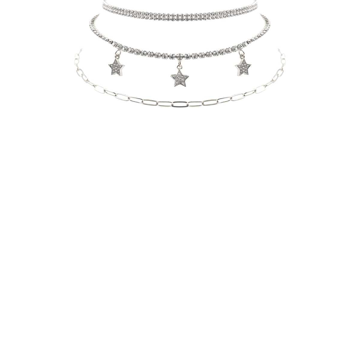 Rhinestone Star Charm 3 Layered Necklace