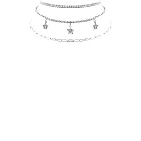 Rhinestone Star Charm 3 Layered Necklace