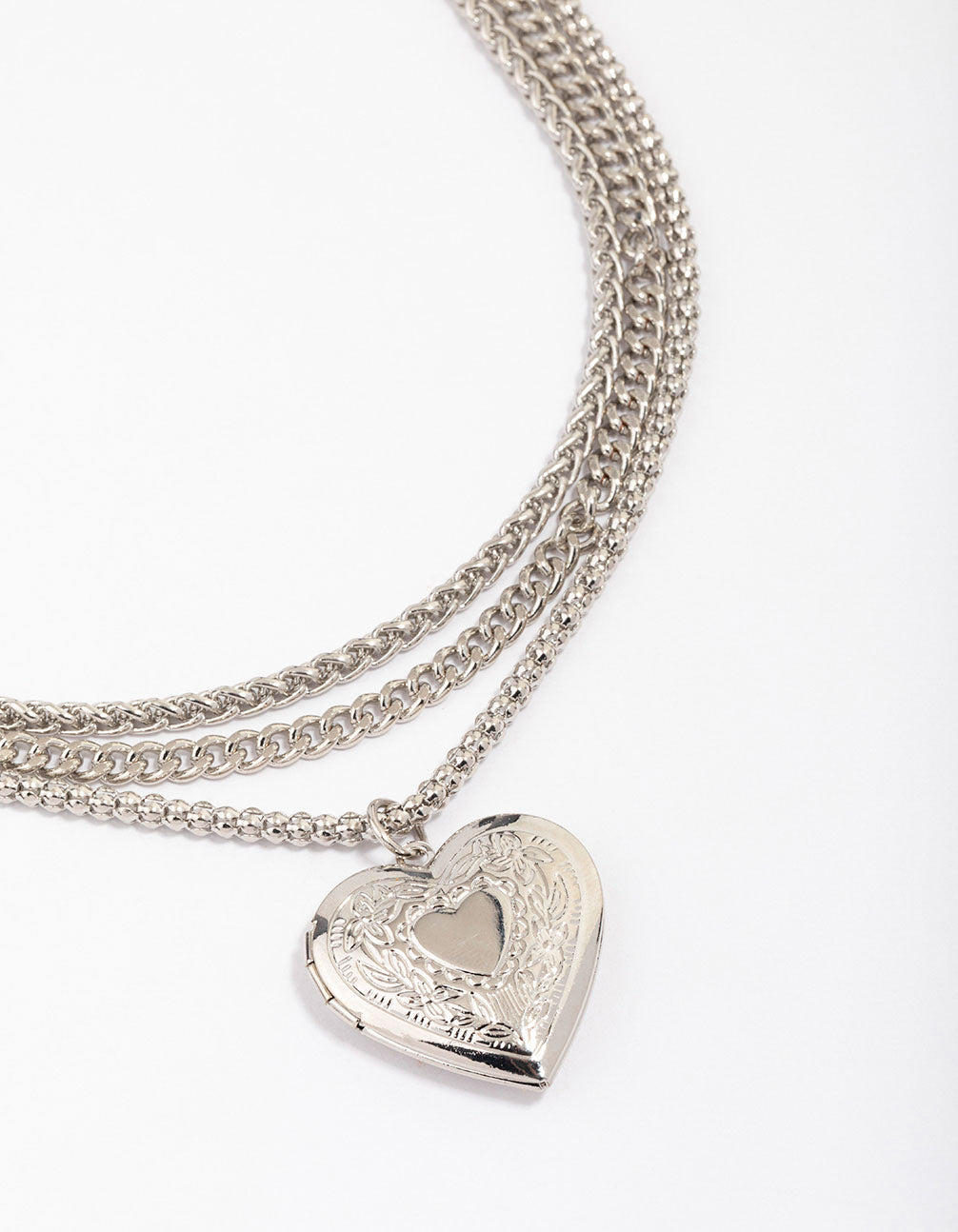 Rhodium Chain Set Heart Pendant Necklace