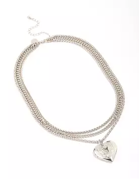 Rhodium Chain Set Heart Pendant Necklace