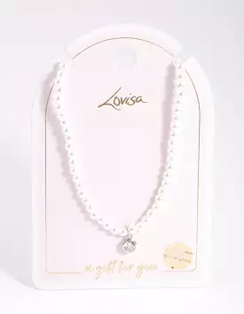 Rhodium Classic Pearl & Diamante Necklace