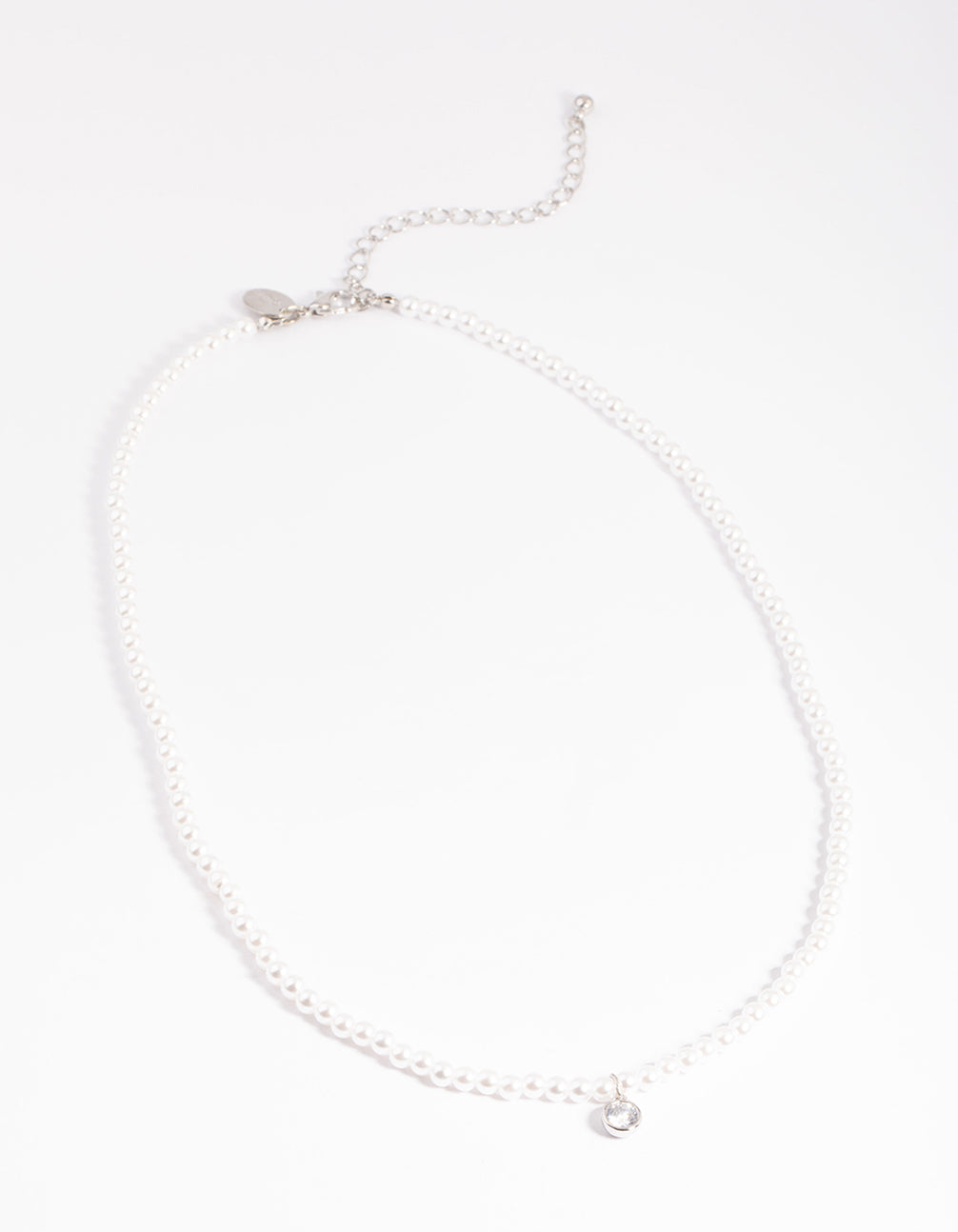 Rhodium Classic Pearl & Diamante Necklace