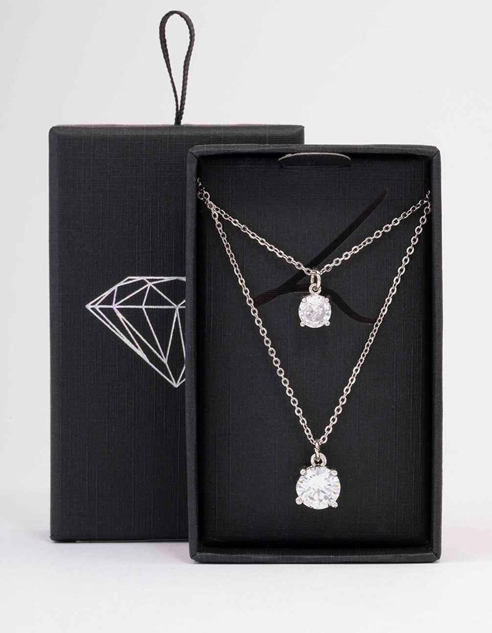 Rhodium Cubic Zirconia Layered Solitaire Necklace