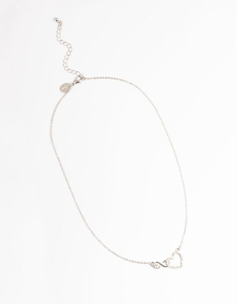 Rhodium Heart & Infinity Diamante Necklace