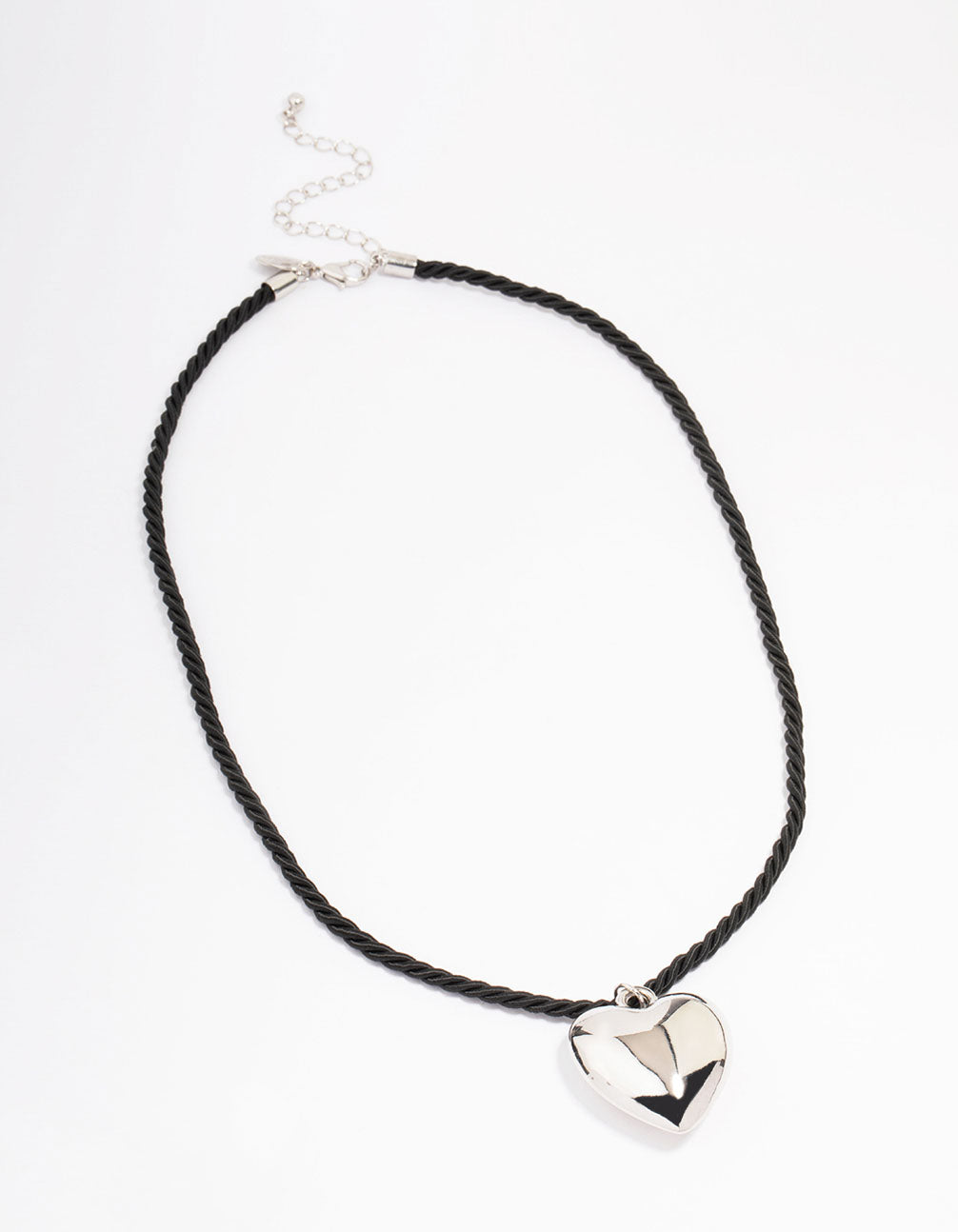 Rhodium Metal Heart Cord Necklace