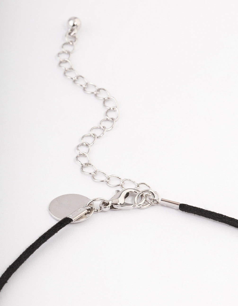 Rhodium Organic Oval Suede Cord Necklace