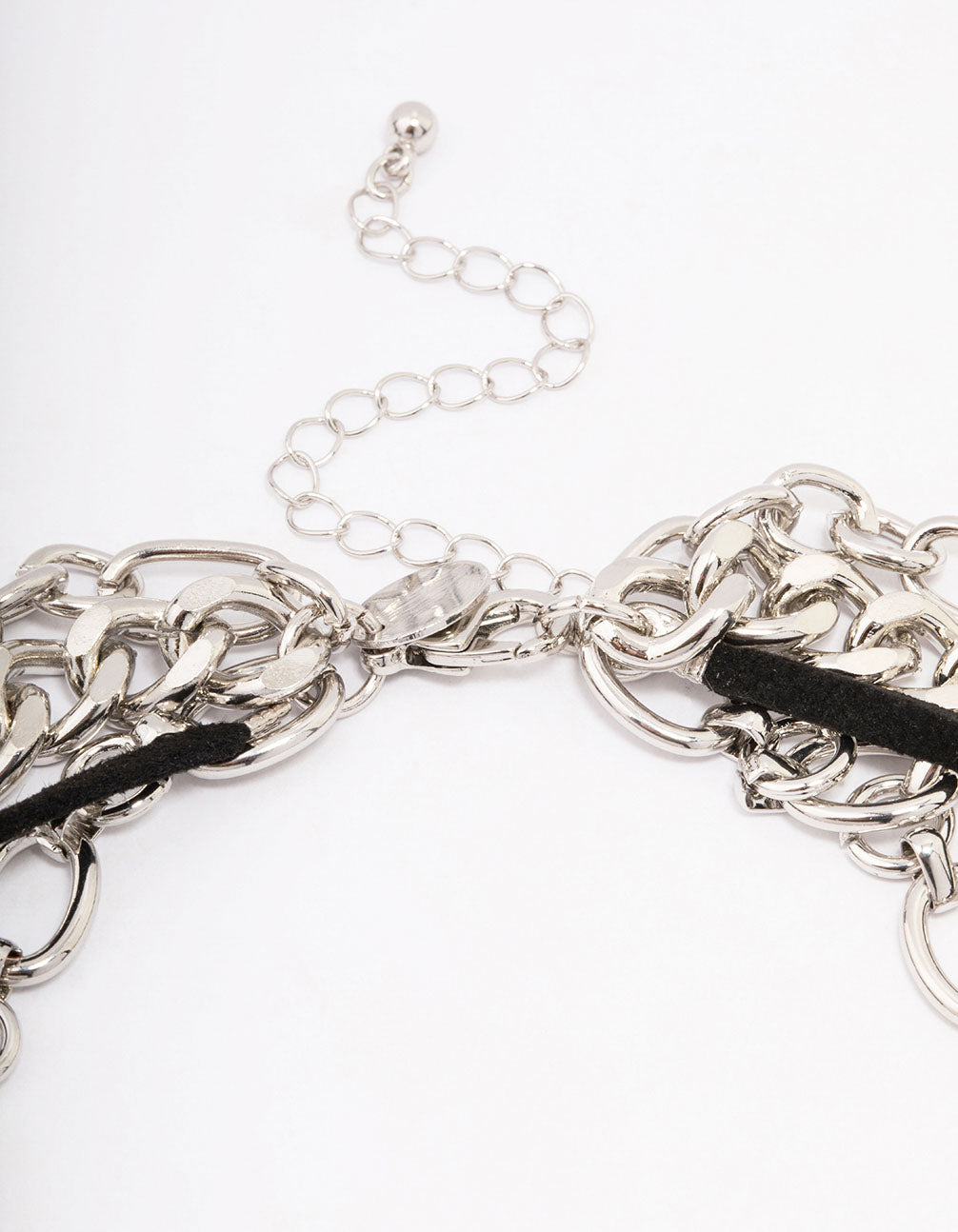 Rhodium Puffy Heart Layered Mixed Chain Necklace