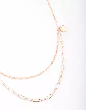 Rose Gold Curb & Cable Layered Necklace