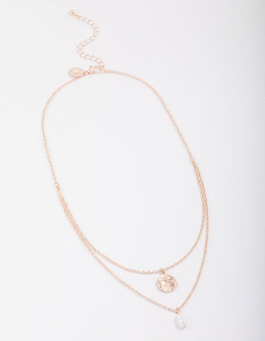 Rose Gold Disc & Pearl Layered Necklace