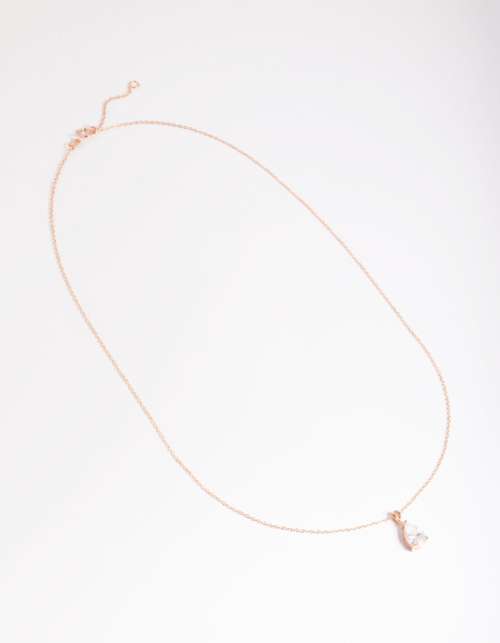 Rose Gold Plated Sterling SIlver Cubic Zirconia Pear Necklace