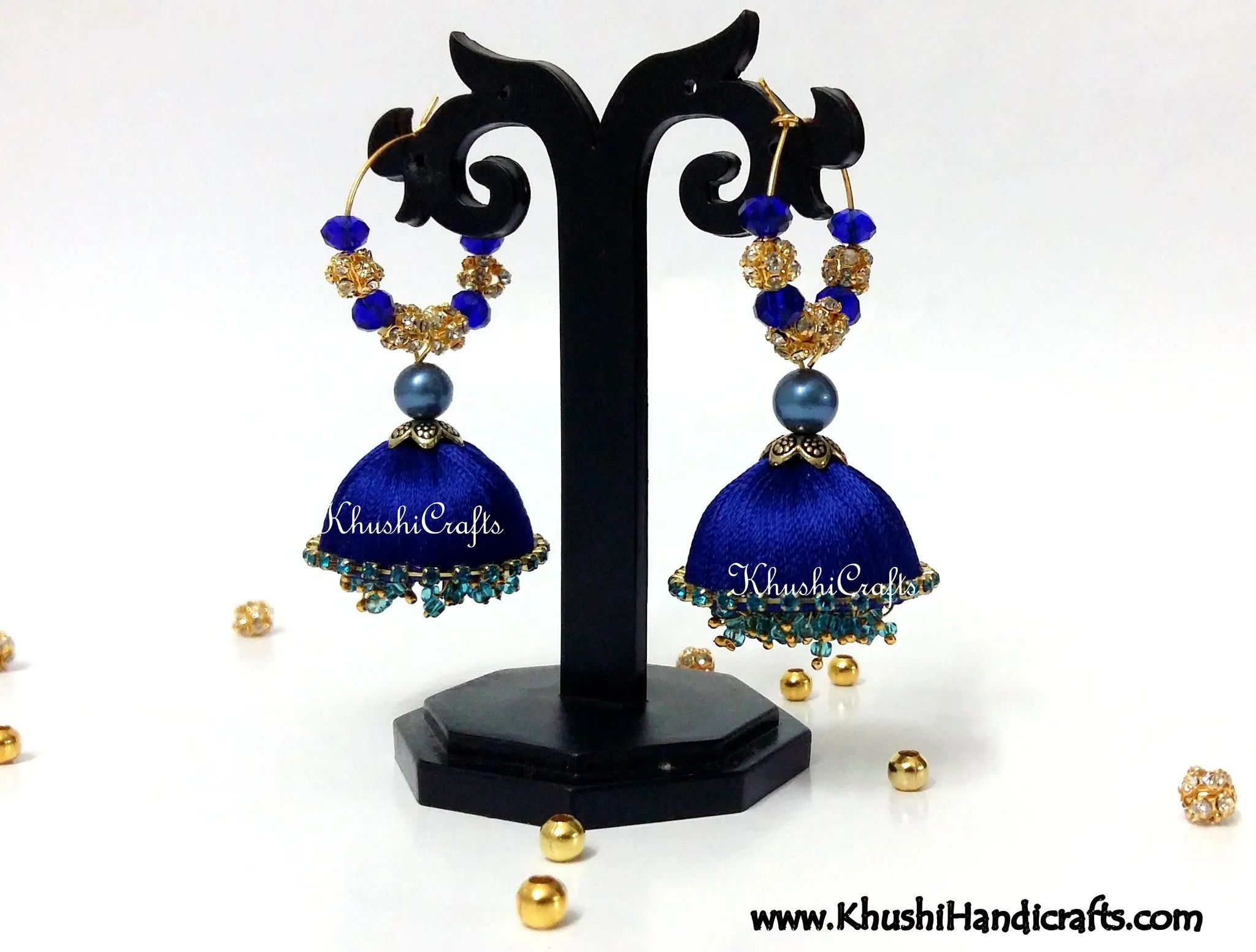 Royal Blue Silk Dangler Party Wear Jhumkas