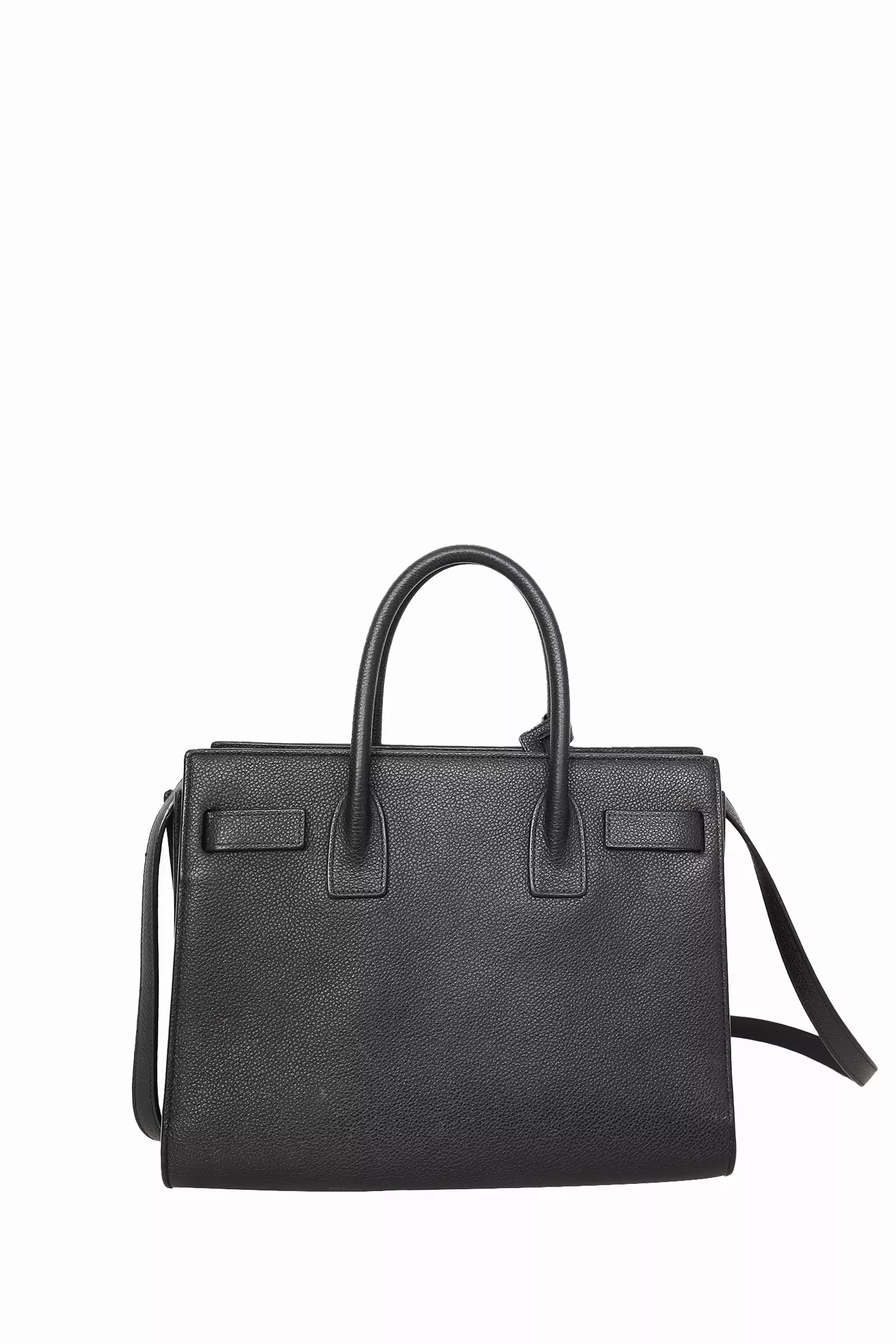 Saint Laurent Black Grained Leather Small Sac de Jour Top Handle Bag with Strap 