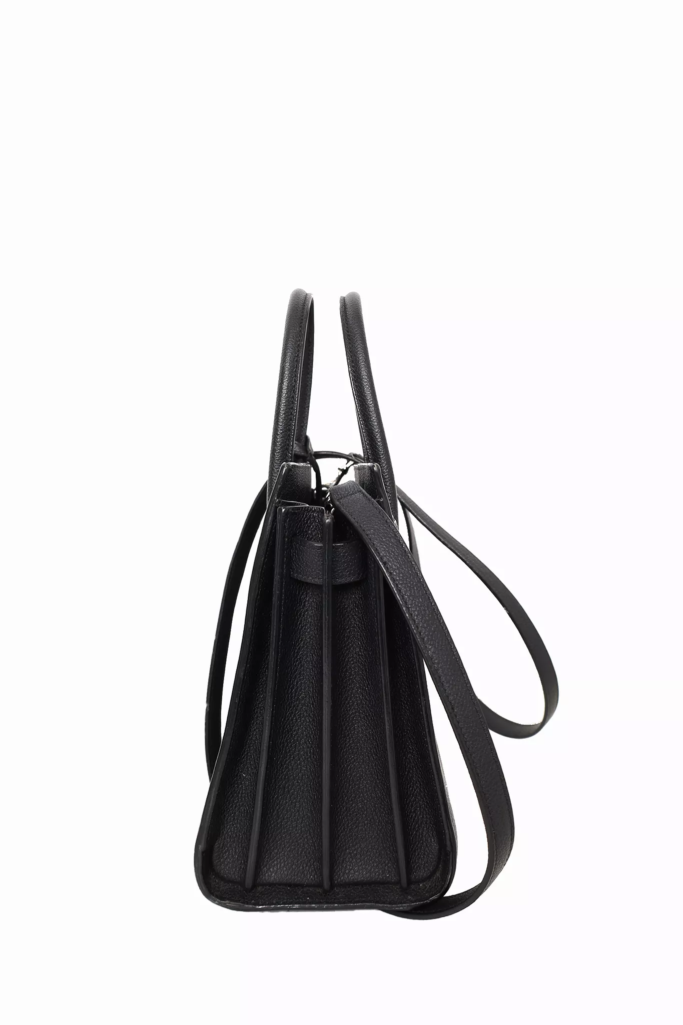 Saint Laurent Black Grained Leather Small Sac de Jour Top Handle Bag with Strap 