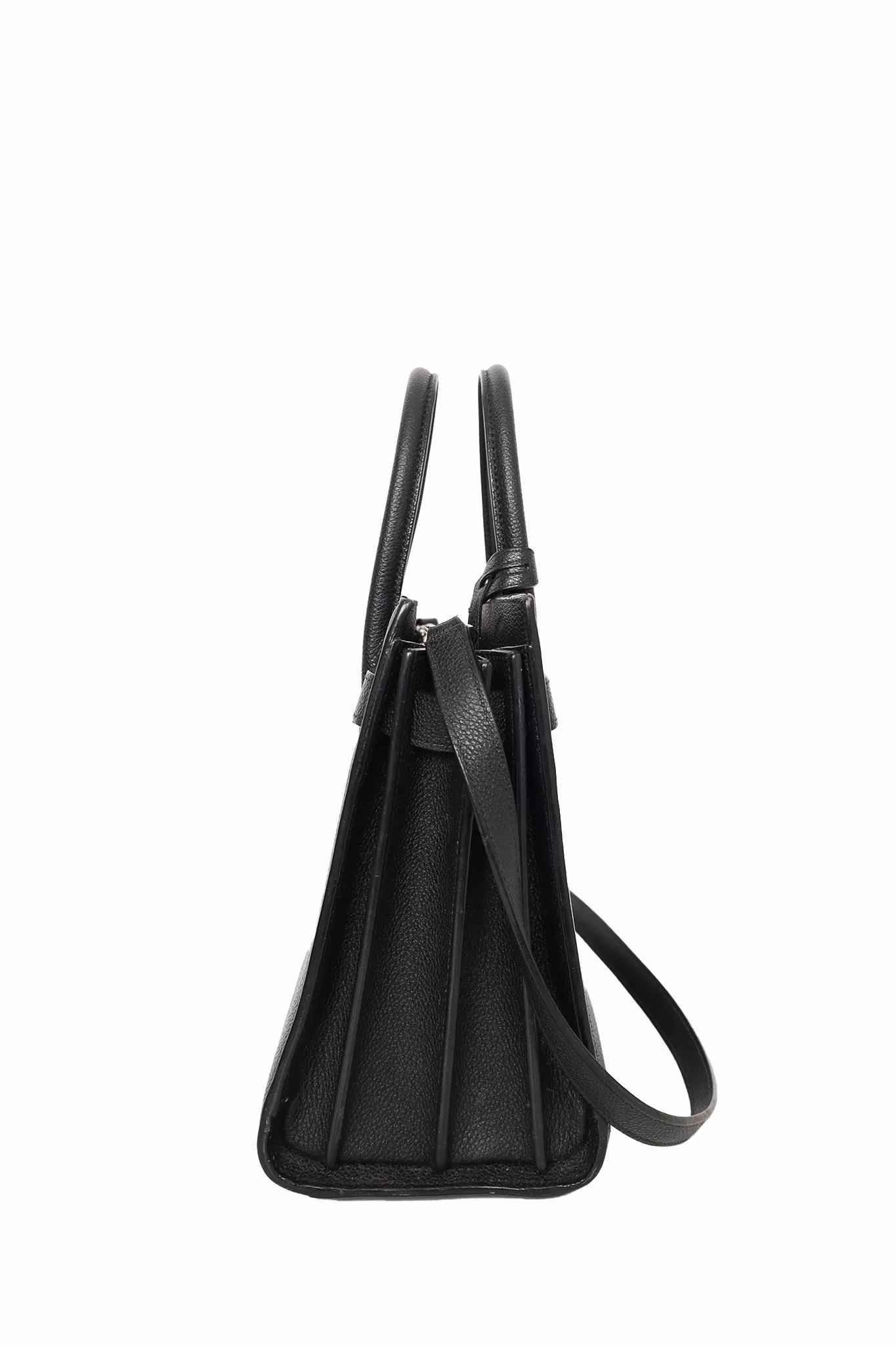 Saint Laurent Black Grained Leather Small Sac de Jour Top Handle Bag with Strap 