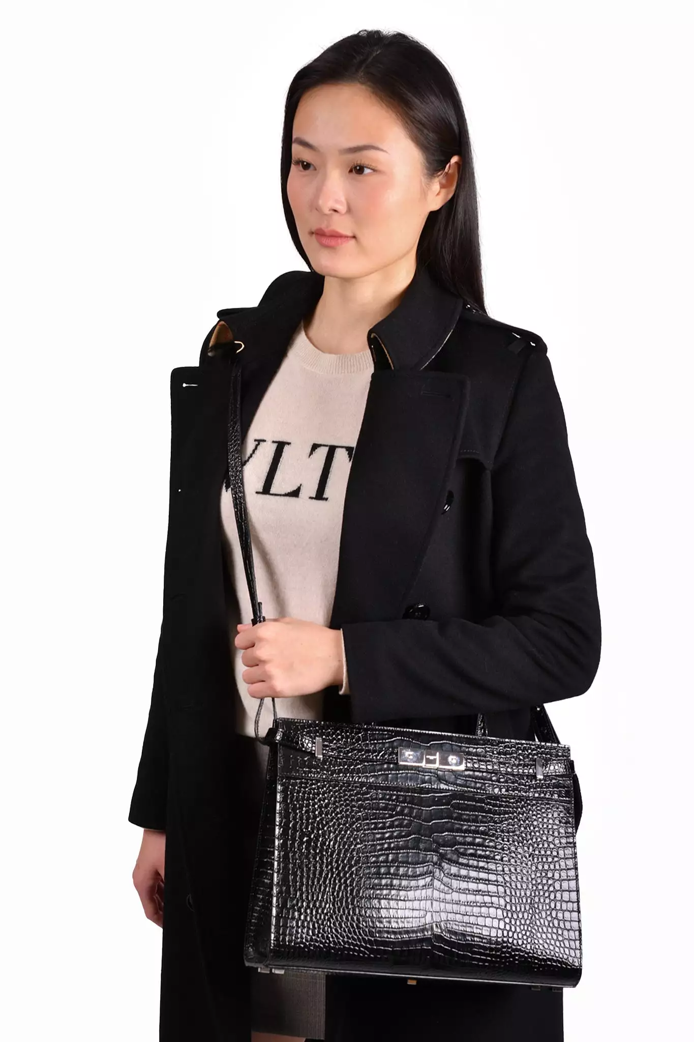 Saint Laurent Black Pebbled Leather Manhattan Top Handle Bag with Strap