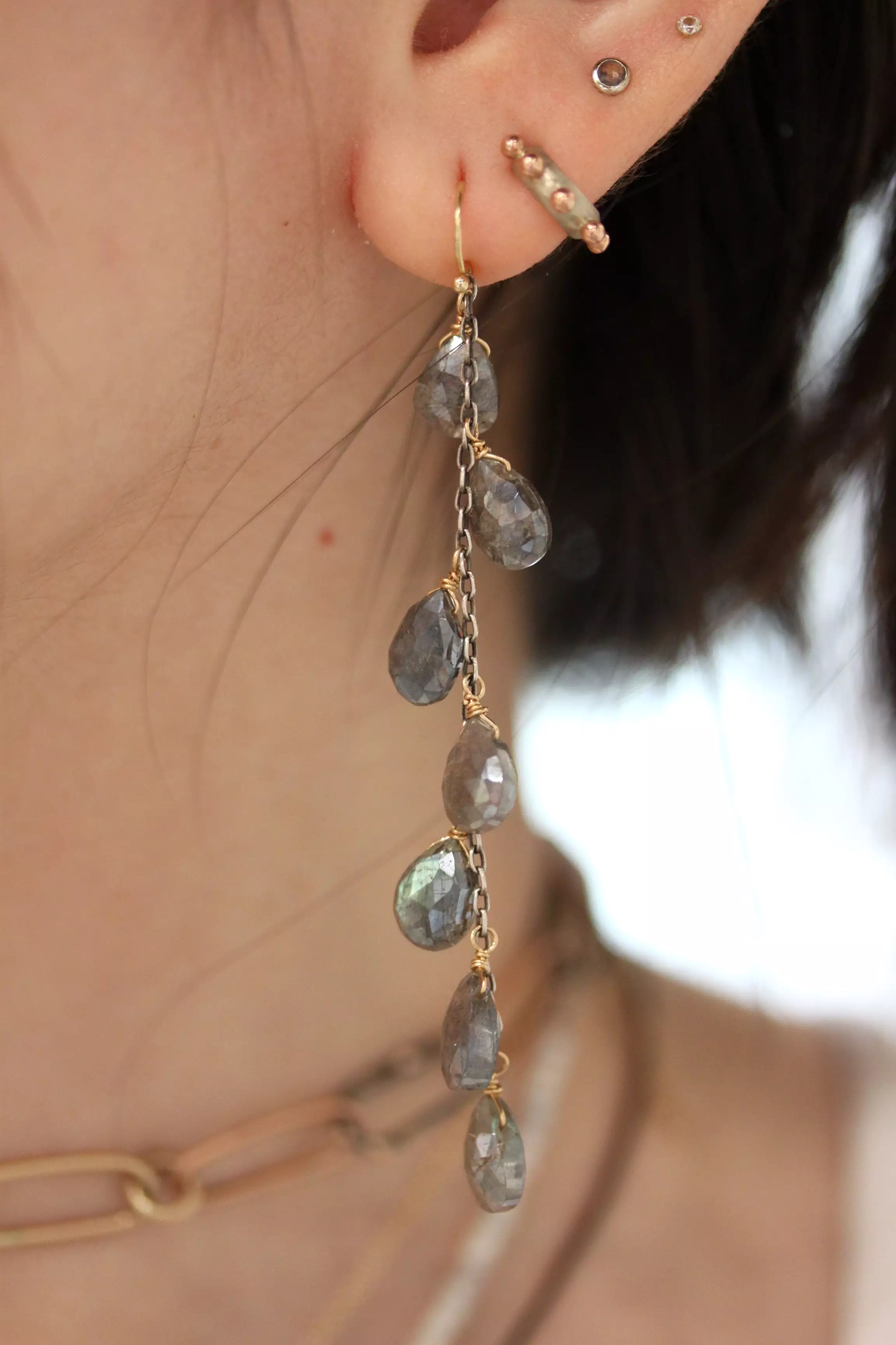 Seven Drop Mystic Labradorite Dangle Earrings