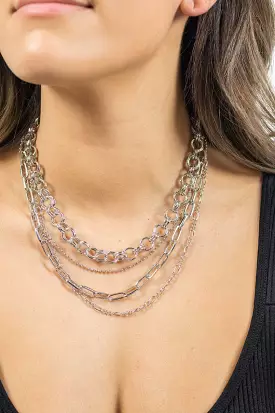 Silver 4 Layered Bulky Necklace