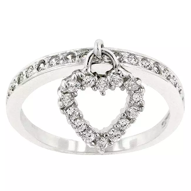 Silver and CZ Heart Charm Ring